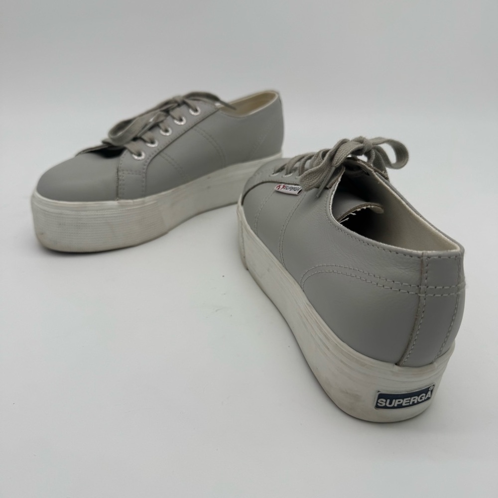 Superga Gray Leather Platform Sneaker Size 7 - Picture 12 of 12
